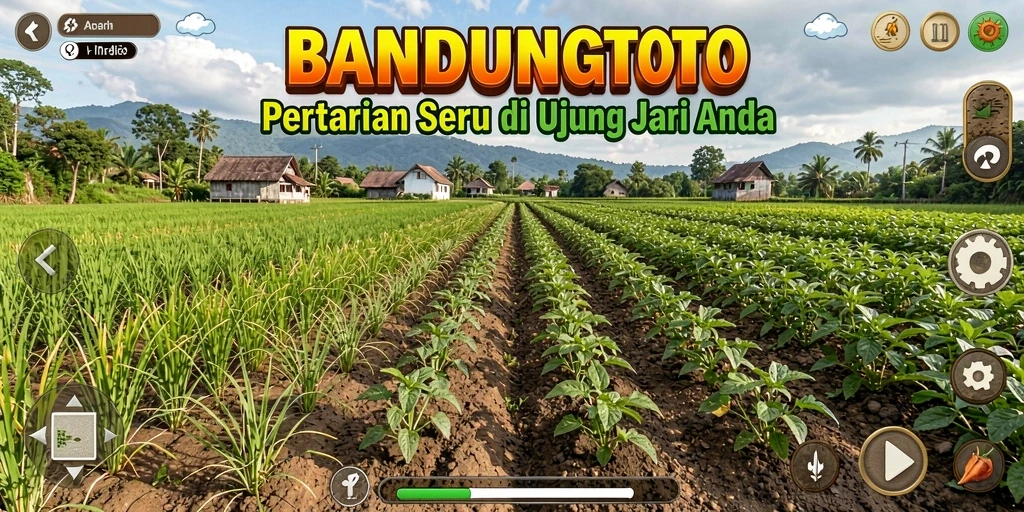 Tangkapan layar utama BANDUNGTOTO menampilkan kebun yang subur dan aktivitas bertani.