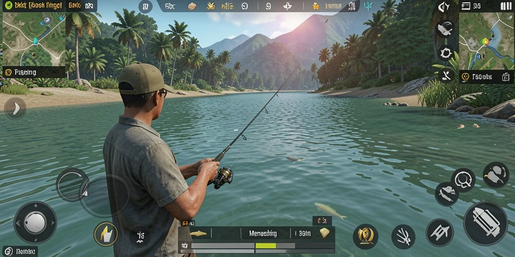 Tampilan gameplay DKK yang menampilkan aksi memancing seru.