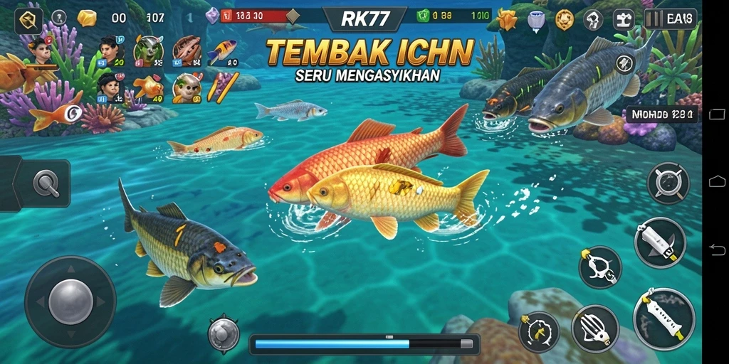 Tangkapan layar RK77 menunjukkan keseruan dalam menangkap ikan dengan berbagai senjata.