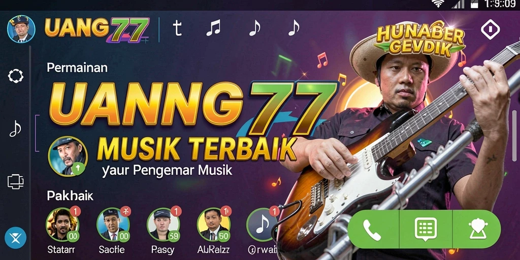 Screenshot UANG77 menunjukkan pengguna menikmati gameplay musik yang interaktif.